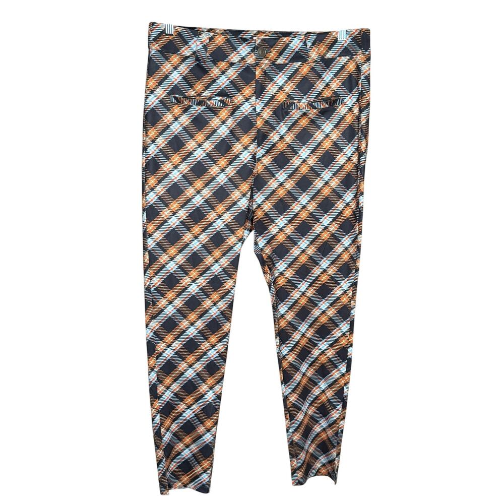 Unique Vintage Black Yellow Plaid Slim Leg Pants 1X 16 NWOT